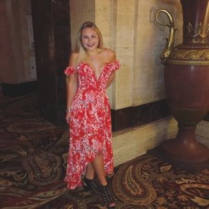 High Low Off the Shoulder Floral Dress